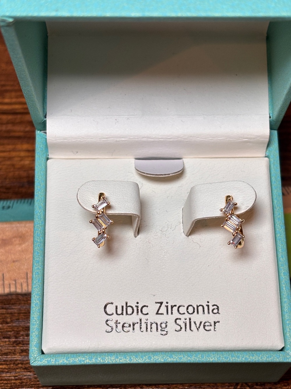 Nanette Lepore Sterling Silver CZ Earrings Gold Tone NIB
